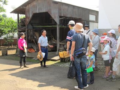 写真：協力農業者の濱野さん（芝久保町）から、農産物についての説明を聞く参加者