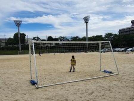 サッカーゴールを子供たちが使用している写真