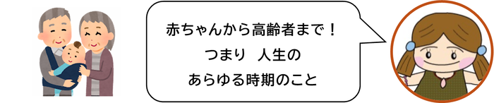 赤ちゃんから高齢者まで　つまり　人生のあらゆる時期のこと
