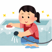 ヘルパーがお風呂掃除をしているイラスト