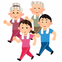 年齢・男女問わずにウォーキングを楽しむ人々のイラスト