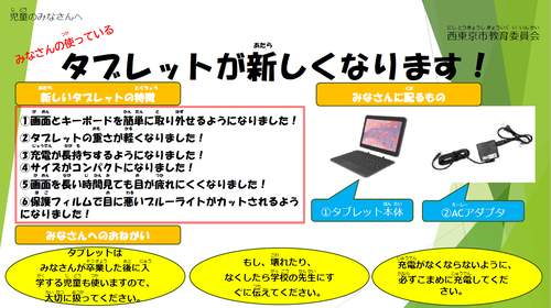 タブレットが新しくなります！（児童へお知らせ）