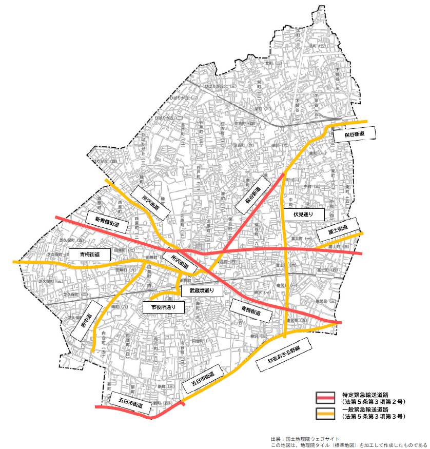 画像：西東京市内緊急輸送道路図