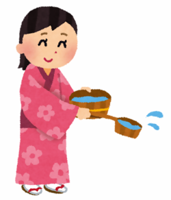 打ち水をする様子のイラスト