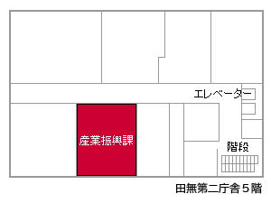 画像：田無第二庁舎5階産業振興課案内図